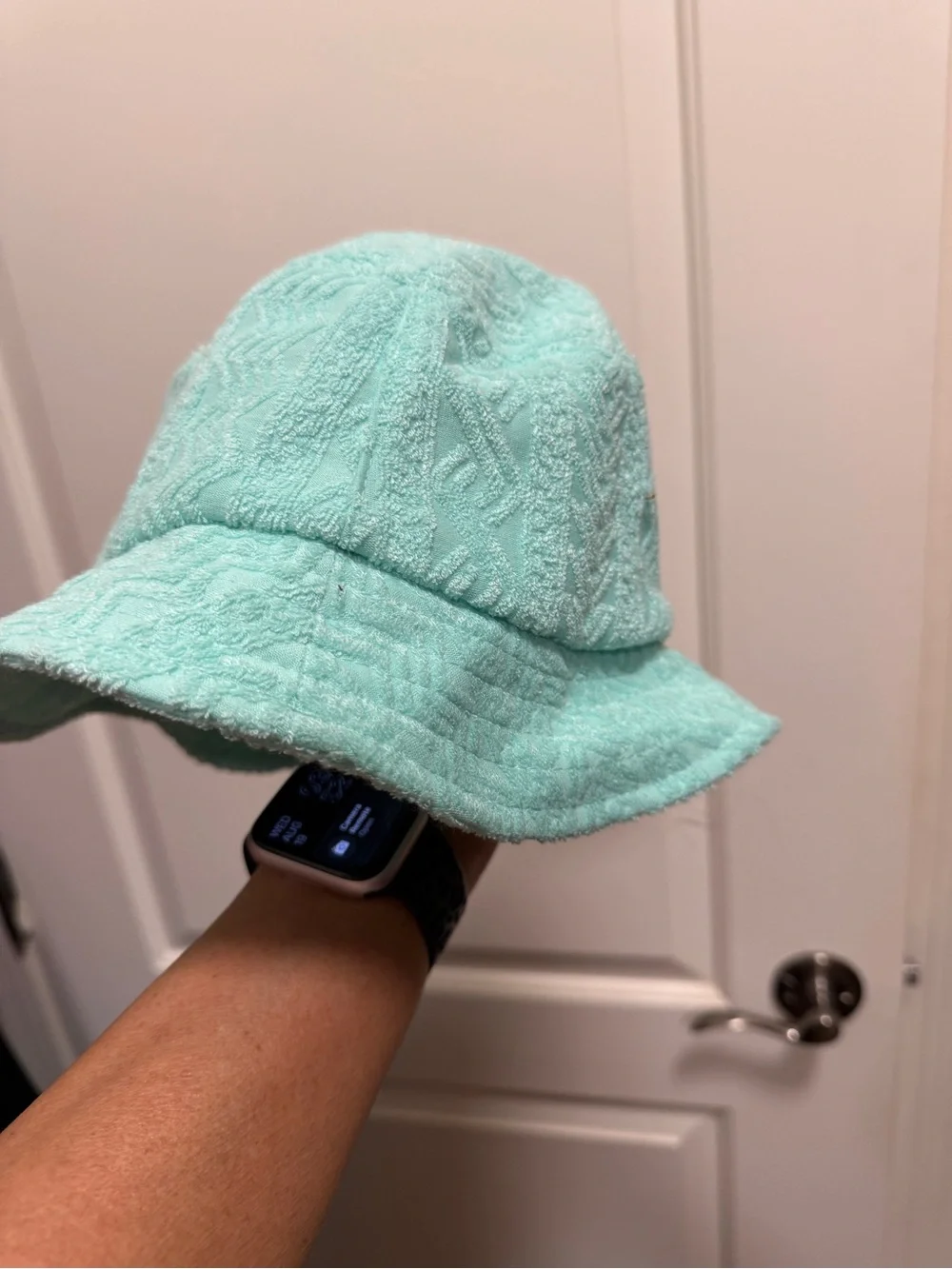 Kopari teal blue terrycloth bucket sun hat with logo NEW  Non smoking home